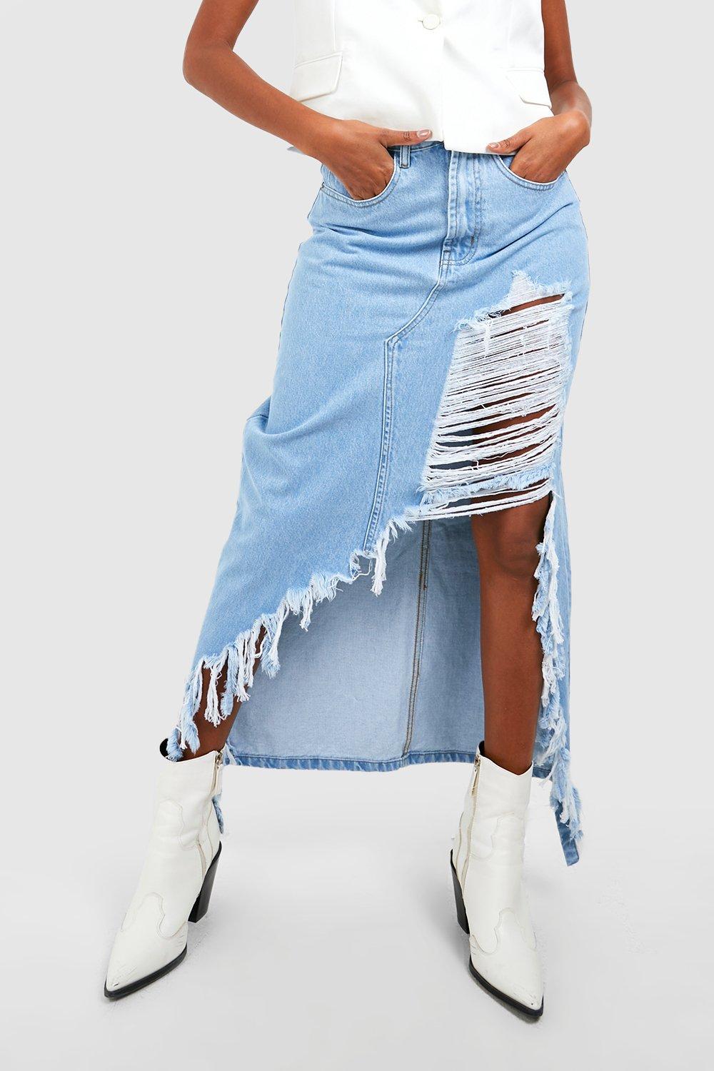 Distressed ripped 2025 denim skirt